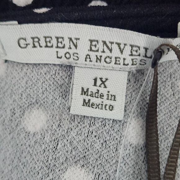 Green Envelope Black and White Polka Dot Blouse with Bell Sleeves NWT Size 1X - Picture 7 of 10